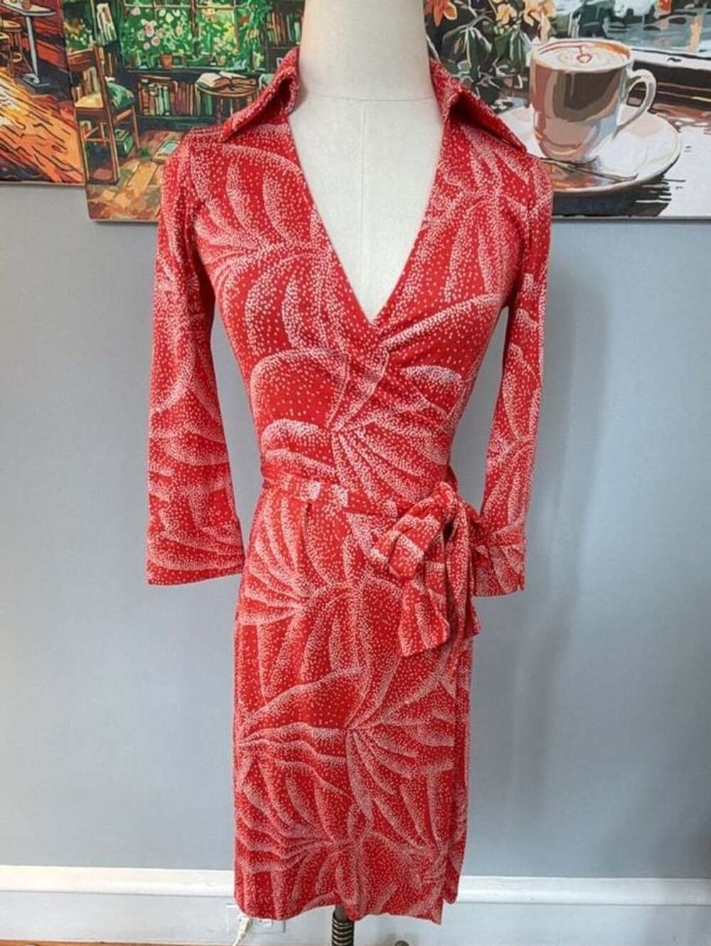Diane Von Furstenberg Orange-Red Dot Pattern Silk Wrap Dress size 0